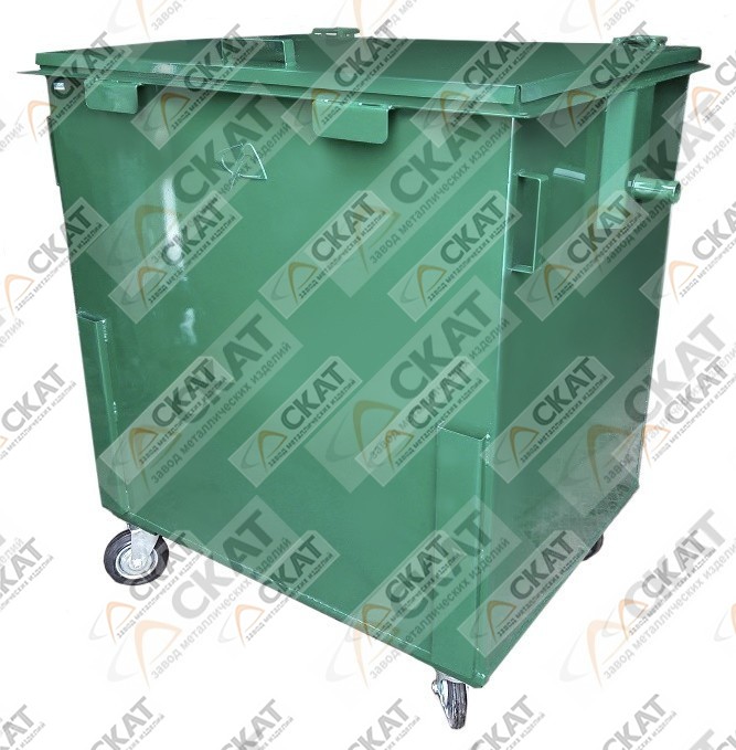 Металлический контейнер для ТКО 1,1 м3 с крышкой и колесами - фото