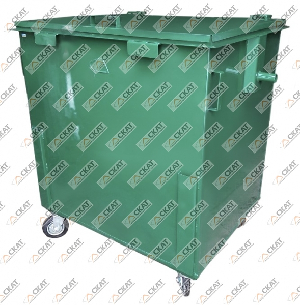 Металлический контейнер для ТБО 1,1 м3 с крышкой и колесами - фото